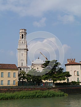 The San MicheliÃ¢â¬â¢s bell tower in Verona in Italy